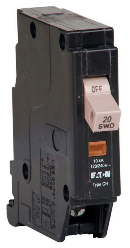EATON EATON CHF120 Type CHF Standard Arc-Fault Circuit Breaker, 120/240 VAC, 20 A, 10 kA Interrupt, 1 Poles, Mechanical Trip