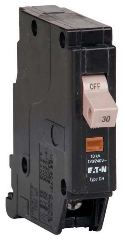 EATON Eaton CHF130 Standard Circuit Breaker With Mechanical Trip Flag, 120/240 VAC, 30 A, 10 kA Interrupt, 1 Poles, Flag Trip