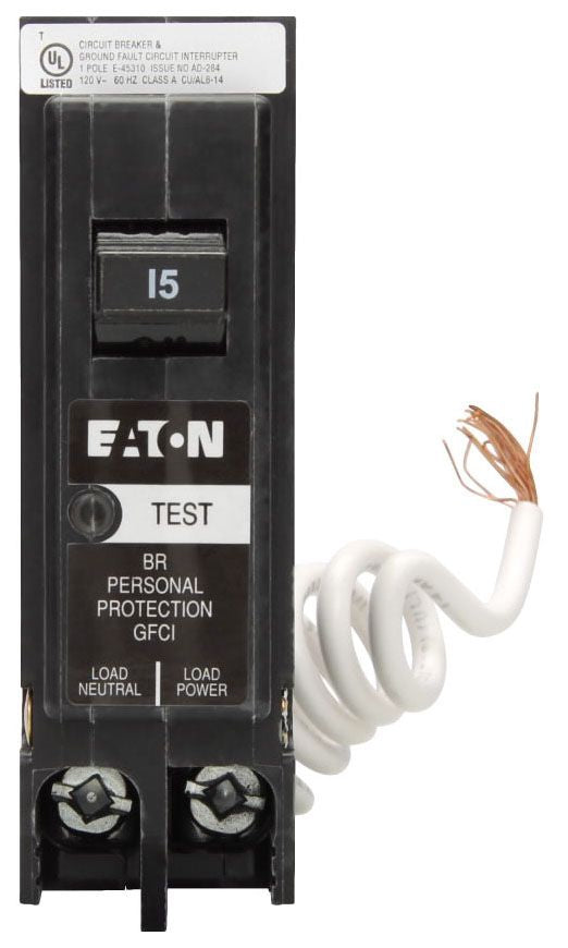 EATON Eaton BRN120GF Type BR Ground Fault Circuit Breaker, 120 VAC, 20 Amp, 10 kAIC, 1-Pole