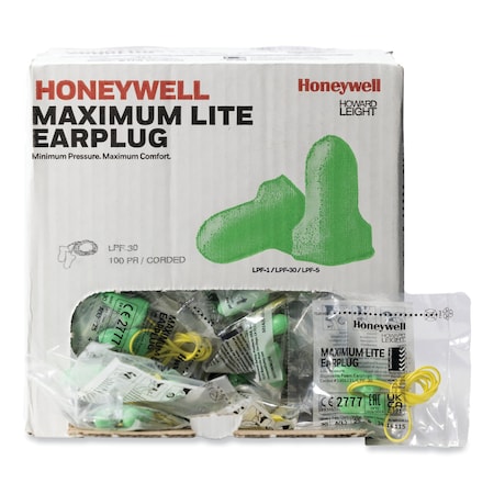 HONEYWELL HOWARD LEIGHT Honeywell Howard Leight LPF-30 Max Lite 33 dB Corded Foam Disposable Ear Plugs (Box of 100)