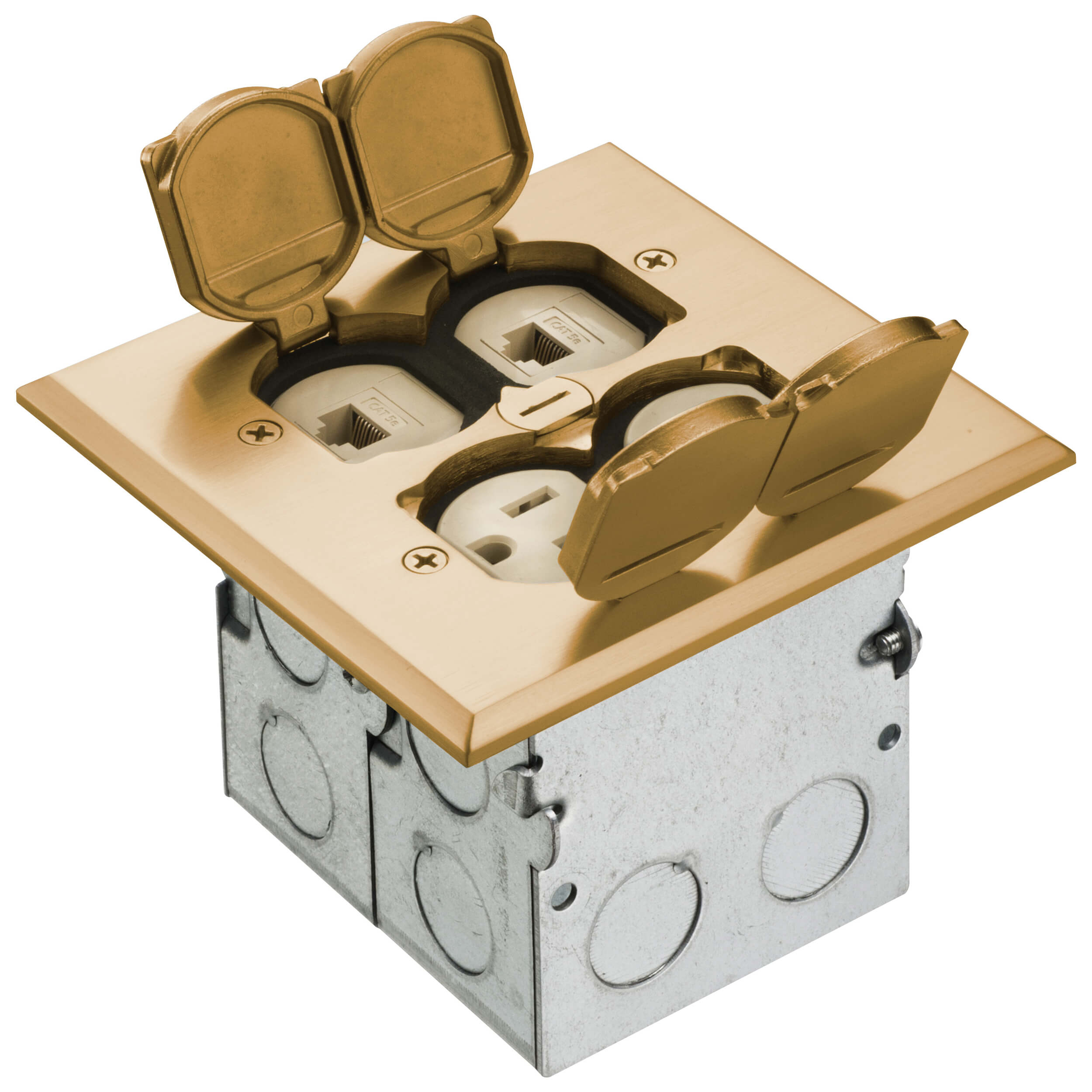 ARLINGTON Arlington FLB5552MB Combination Floor Box Kit with Installed Low Voltage Divider 2 Gangs
