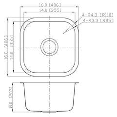 DAKOTA Dakota Plumbing Products GSR-18-1616 Bar Sink 16x16