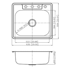 DAKOTA Dakota Plumbing Products GSR-20-TM2522-3 Kitchen Sink