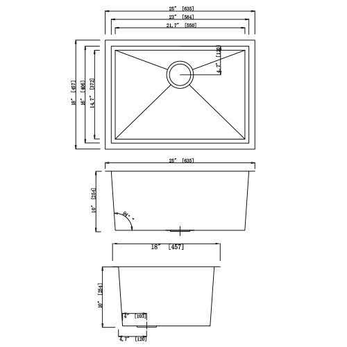 DAKOTA Dakota Plumbing Products GSZ-2518 Undermount Kitchen Sink
