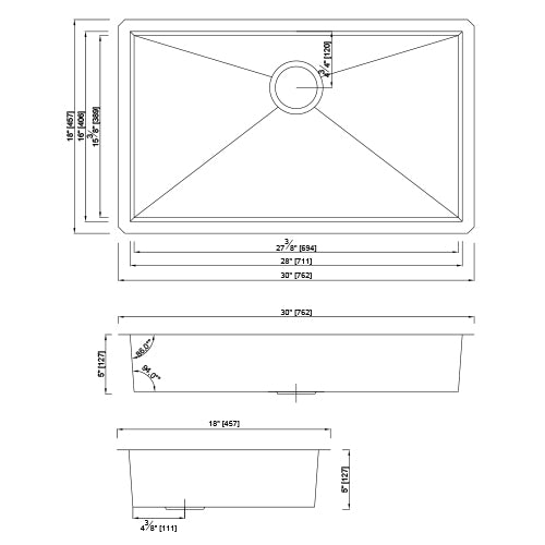 DAKOTA Dakota Plumbing Products GSZ-3018ADA Undermount Kitchen Sink