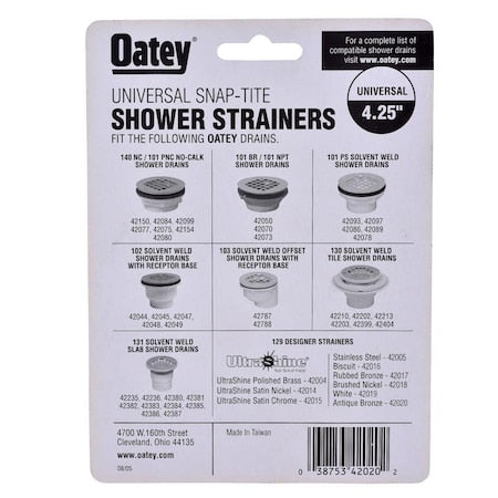 OATEY Oatey 42020 4-1/4 Pipe Dia. Stainless Steel Floor Snap-Tite Designer Finish Strainer