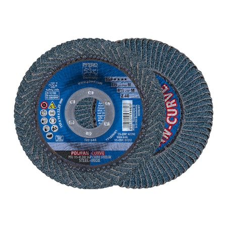 PFERD Pferd 67192 Polifan STEELOX Curve Radial Flap Disc Zirconia Alumina 4-1/2 Diameter 7/8 Arbor Hole 13300 RPM 40 Grit