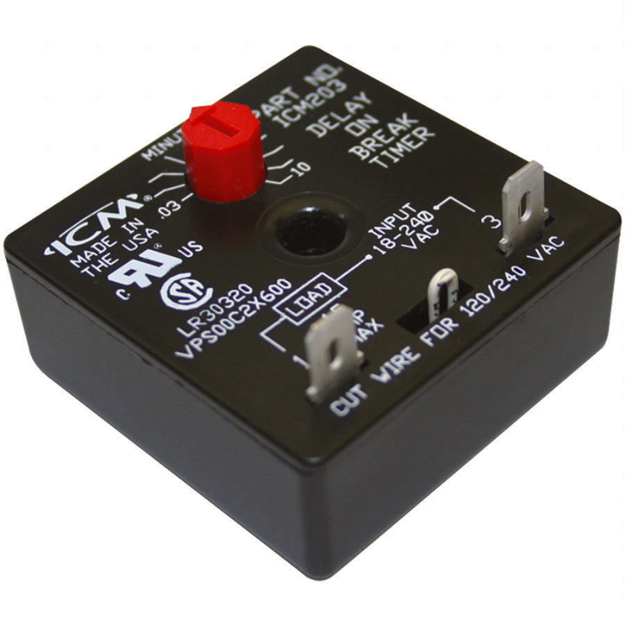 ICM CONTROLS Icm Controls ICM203 Delay on Break Timer 18-240 Vac 1.25 inches Height, 2 inches Width 2 inches Length ICM203B