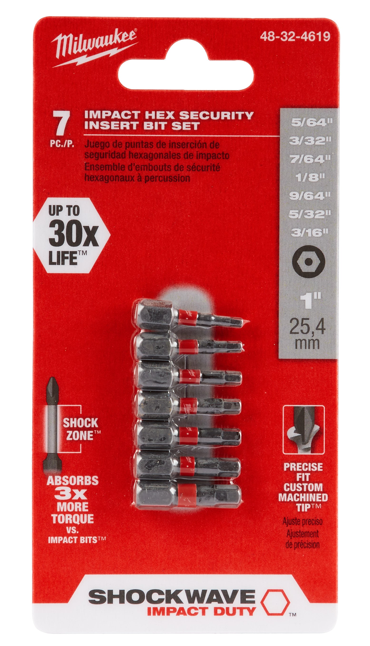 MILWAUKEE Milwaukee 48-32-4619 SHOCKWAVE 7 Pc Insert Bit Set