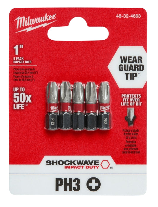 MILWAUKEE Milwaukee 48-32-4663 SHOCKWAVE Impact Phillips #3 Insert Bits 5PK