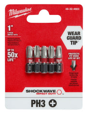 Milwaukee 48-32-4663 SHOCKWAVE Impact Phillips #3 Insert Bits 5PK