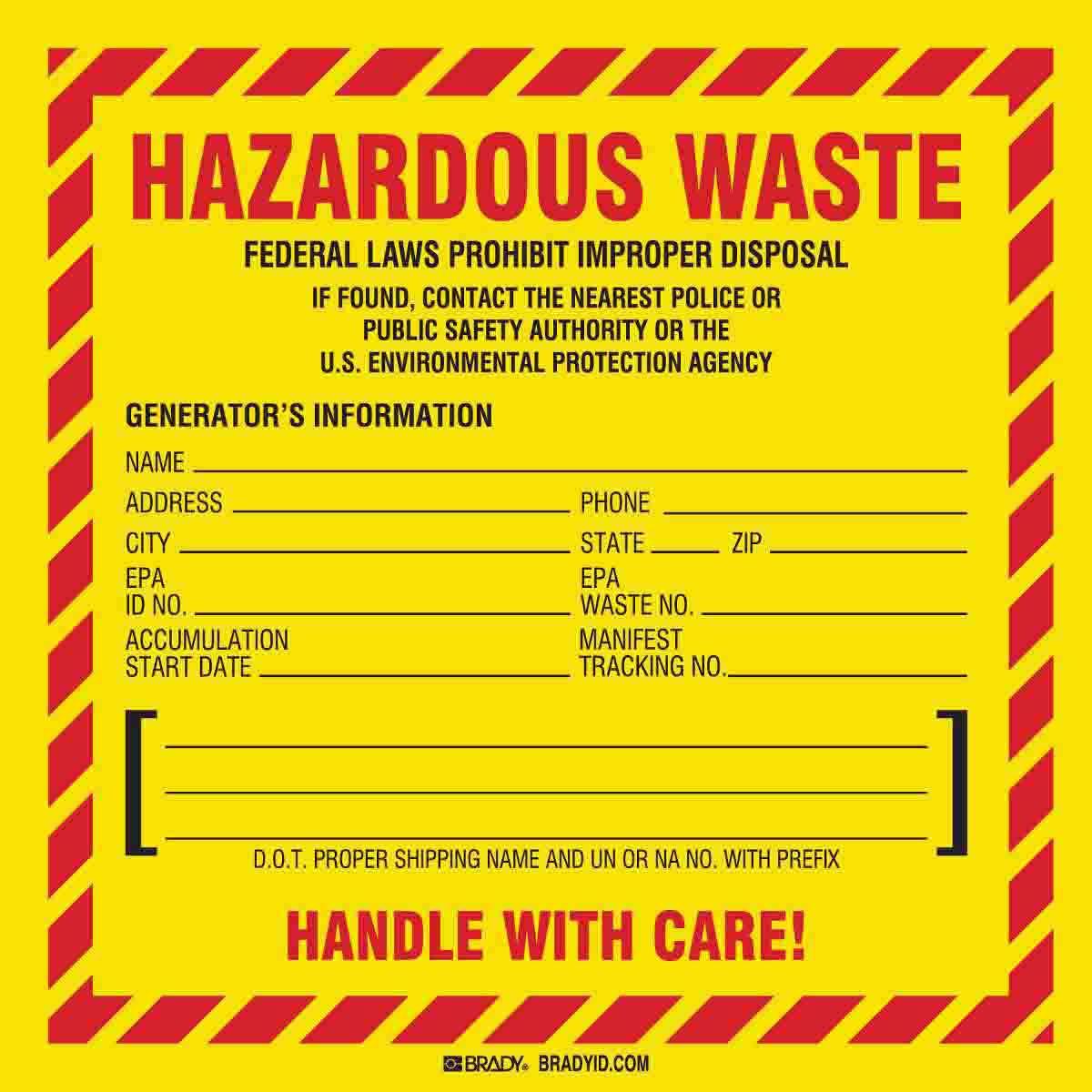 BRADY Brady 121155 Hazardous Waste Label 6 in (Pack of 50)