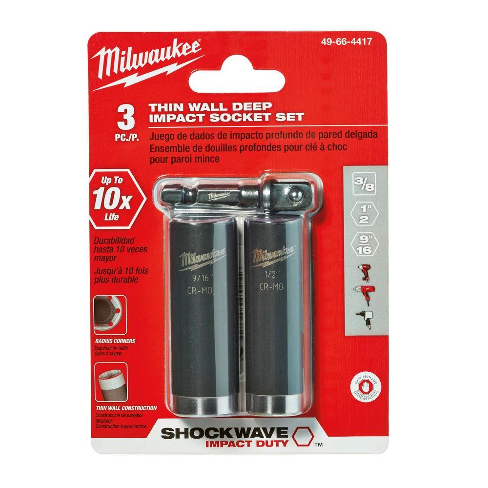 MILWAUKEE Milwaukee 49-66-4417 Shockwave 3/8 Drive SAE Deep Impact Socket Set 3 pieces