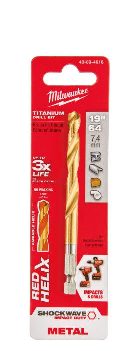 MILWAUKEE Milwaukee 48-89-4616 19/64 Titanium Shockwave Drill Bit Hex Shank Impact Duty