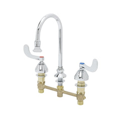 T&S Brass B-2866-04 Medical Faucet, Deck Mount, 8 Centers, Swivel Gooseneck w/Rosespray, 4 Wrist Handles
