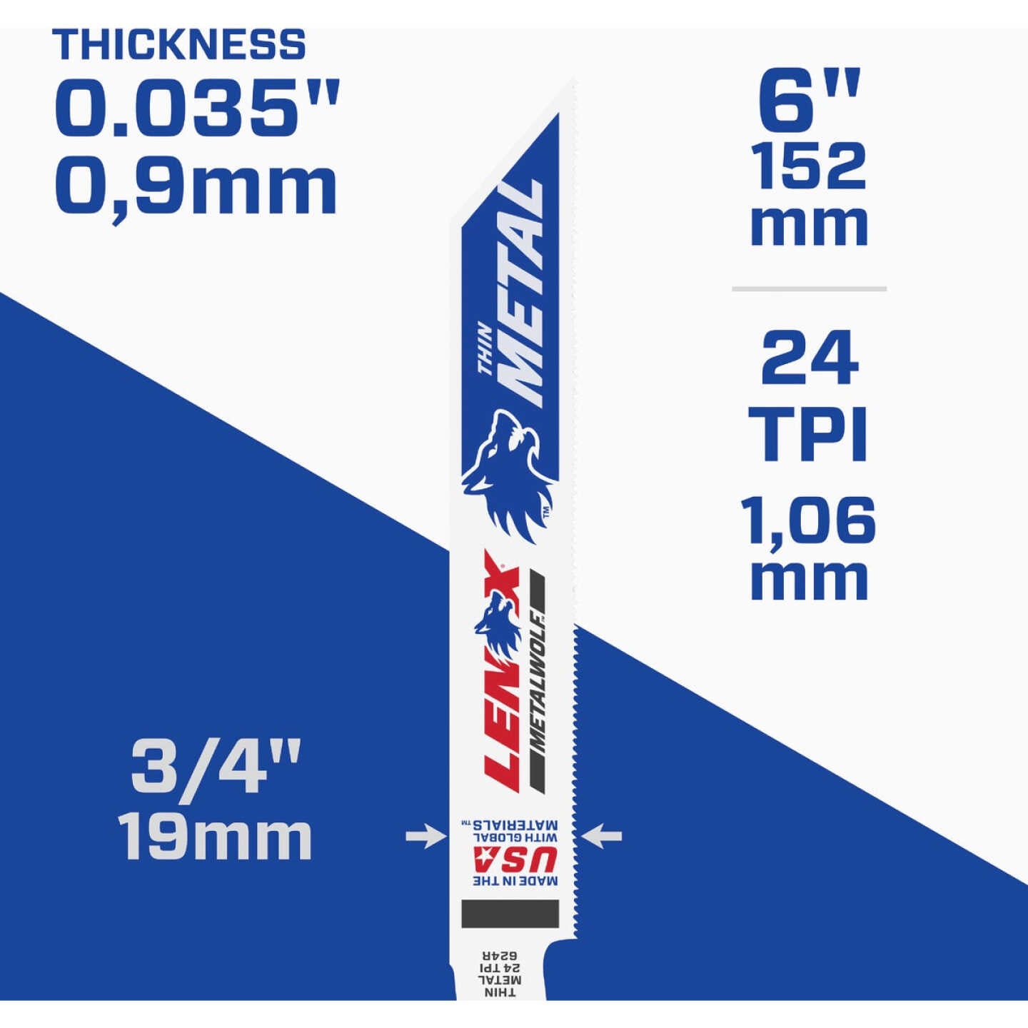 LENOX LENOX 20568624R-OBS MULTIWOLF WAVE EDGE 6 In. 24 TPI Thin Metal Reciprocating Saw Blade