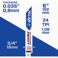 LENOX LENOX 20568624R-OBS MULTIWOLF WAVE EDGE 6 In. 24 TPI Thin Metal Reciprocating Saw Blade