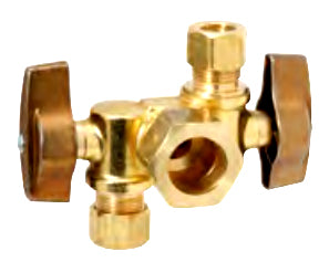 BRASSCRAFT Brasscraft KTCR1901DVX R1 1/2 Nom Comp x 3/8 OD Comp Dual Outlet Angle Ball Stop Valve