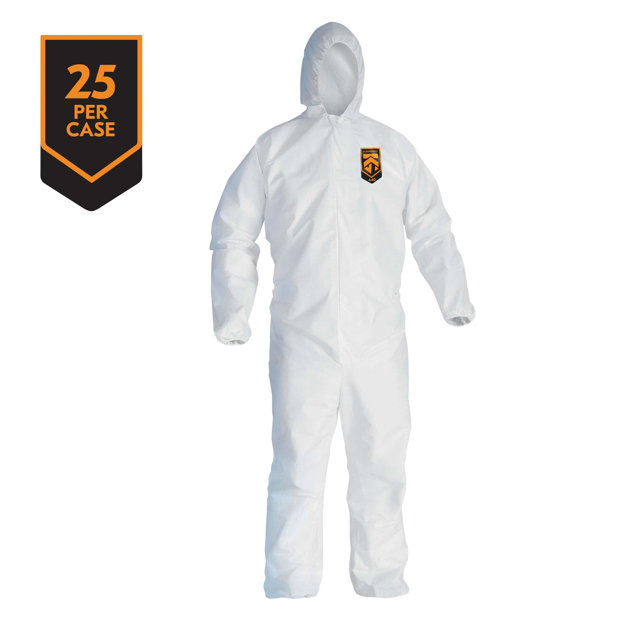 KLEENGUARD KleenGuard 44322 A40 Liquid Particle Protection Disposable Coverall, M, White