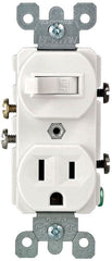 LEVITON Leviton 5225-W Duplex Combination Switch and Receptacle, 15 A, 120/277 VAC, 1/2 hp at 120 VAC, 2 hp at 240/277 VAC