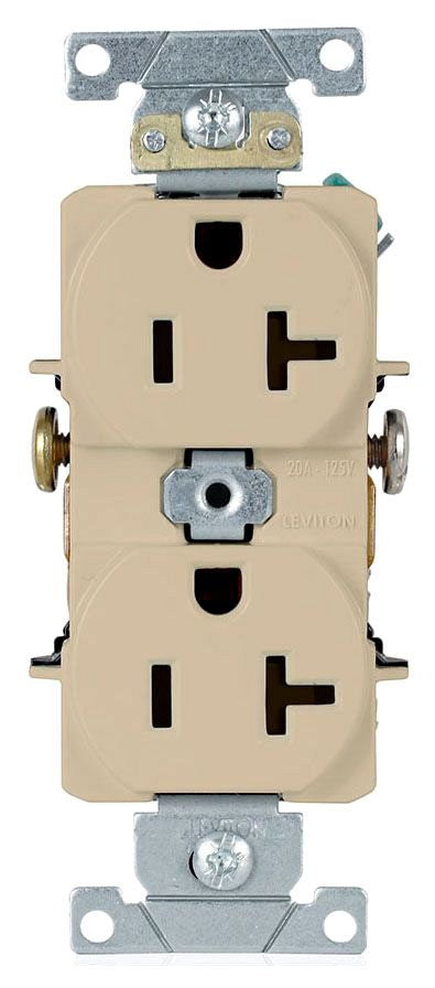 LEVITON Leviton 5342-I 125 Volt 20 Amp 2-Pole 3-Wire NEMA 5-20R 1 Hp Ivory Thermoplastic Nylon Straight Blade Duplex Receptacle