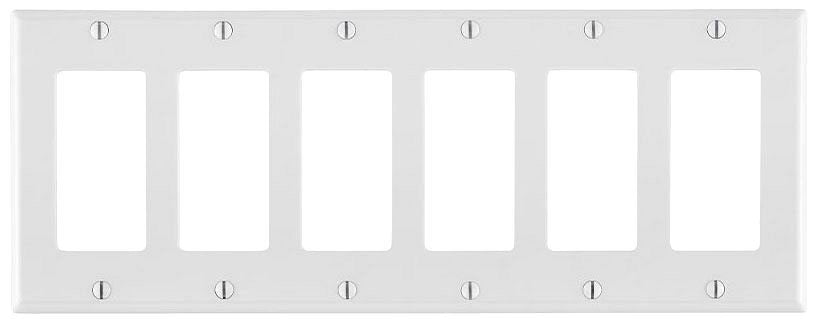 LEVITON Leviton 80436-W 6-Gang Decora Wallplate Standard Size Thermoset White