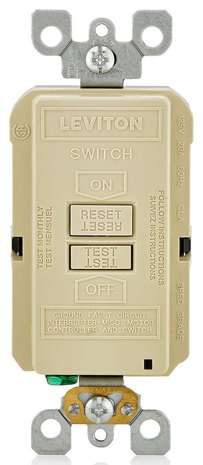 LEVITON Leviton GFRBF-I GFCI Dead Front Receptacle, Self-Test, 125 VAC, 20 Amp, 2 Poles, Ivory