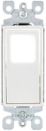 LEVITON Leviton L56112W 1-Pole AC Quiet Rocker Switch, 120/277 VAC, 15 Amp, White Illuminated OFF