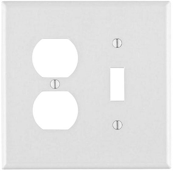 LEVITON Leviton PJ18-W 2-Gang, 1-Toggle, 1-Duplex Combination Wallplate, Midway Size, White