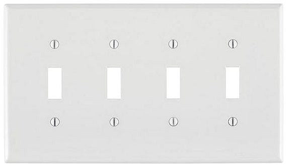 LEVITON Leviton PJ4-W 4-Gang Toggle Switch Wallplate Midway Size White