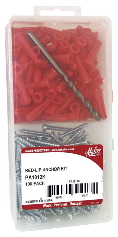 MALCO Malco PA1012KW Red Lip Anchor Kit with Screw/Drill Bit 1/4 x 1 inch 1-Pack