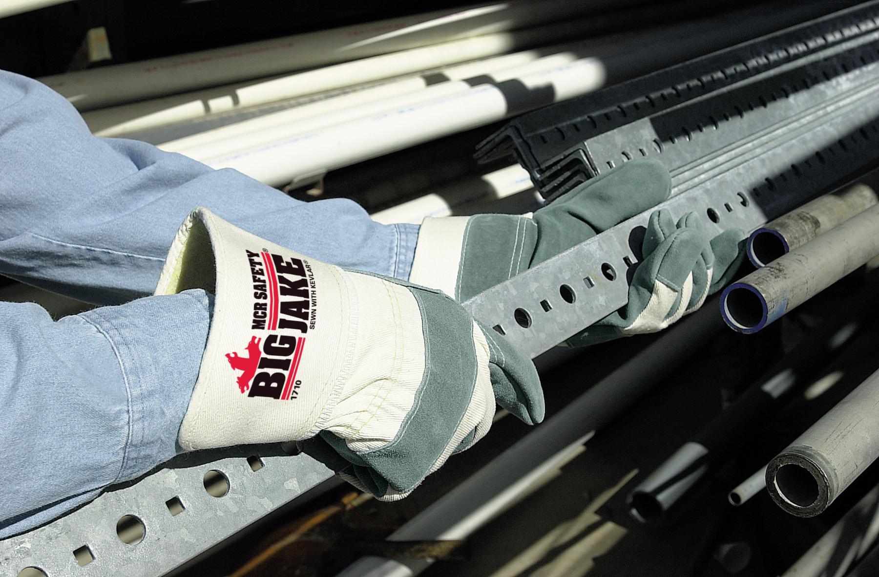MCR SAFETY MCR Safety 1710L Big Jake Leather Palm Gloves, L, Gray