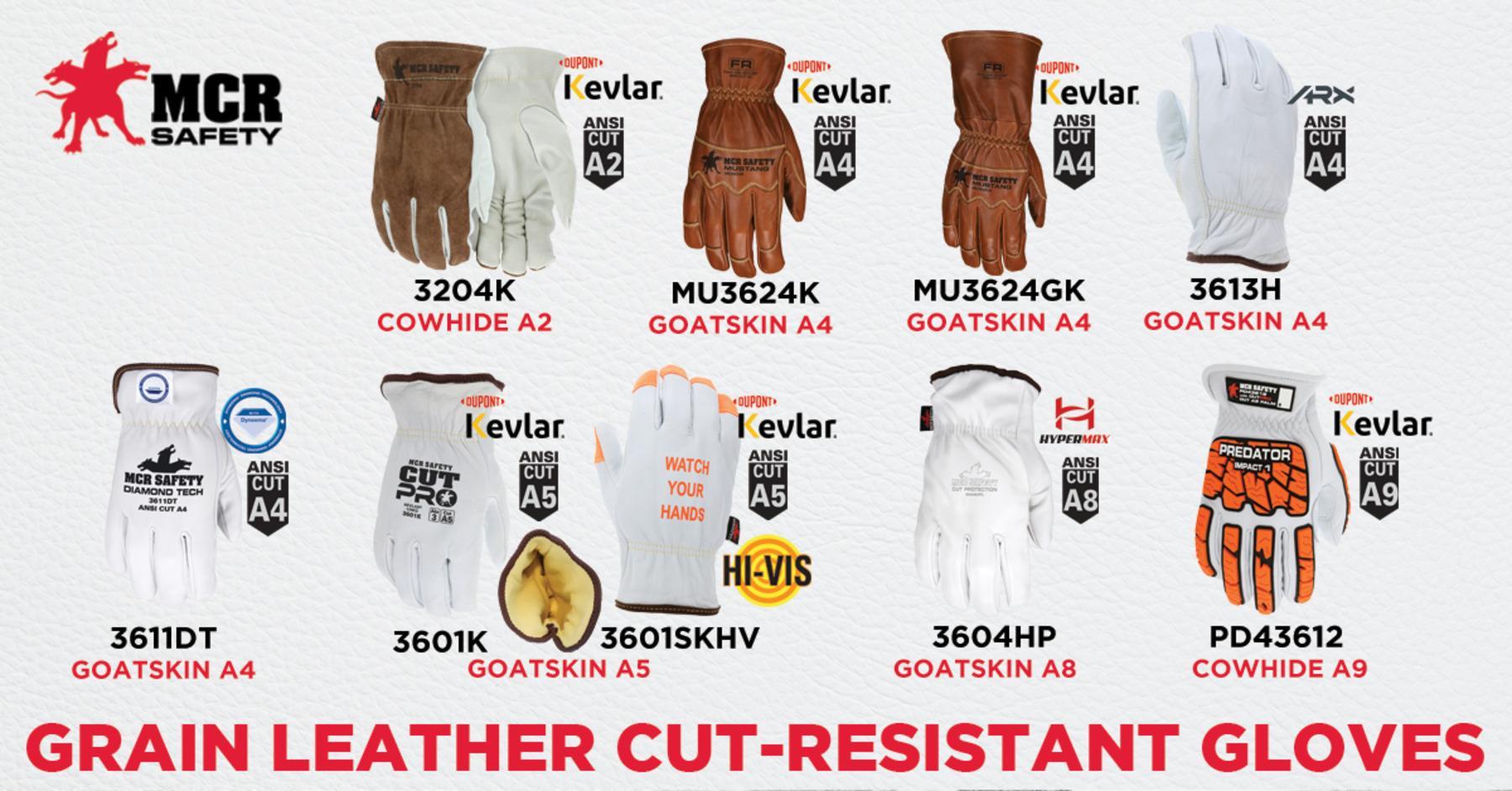 MCR SAFETY MCR Safety 3204KL Grain Cow Full Leather Driver Gloves Kevlar Liner Large