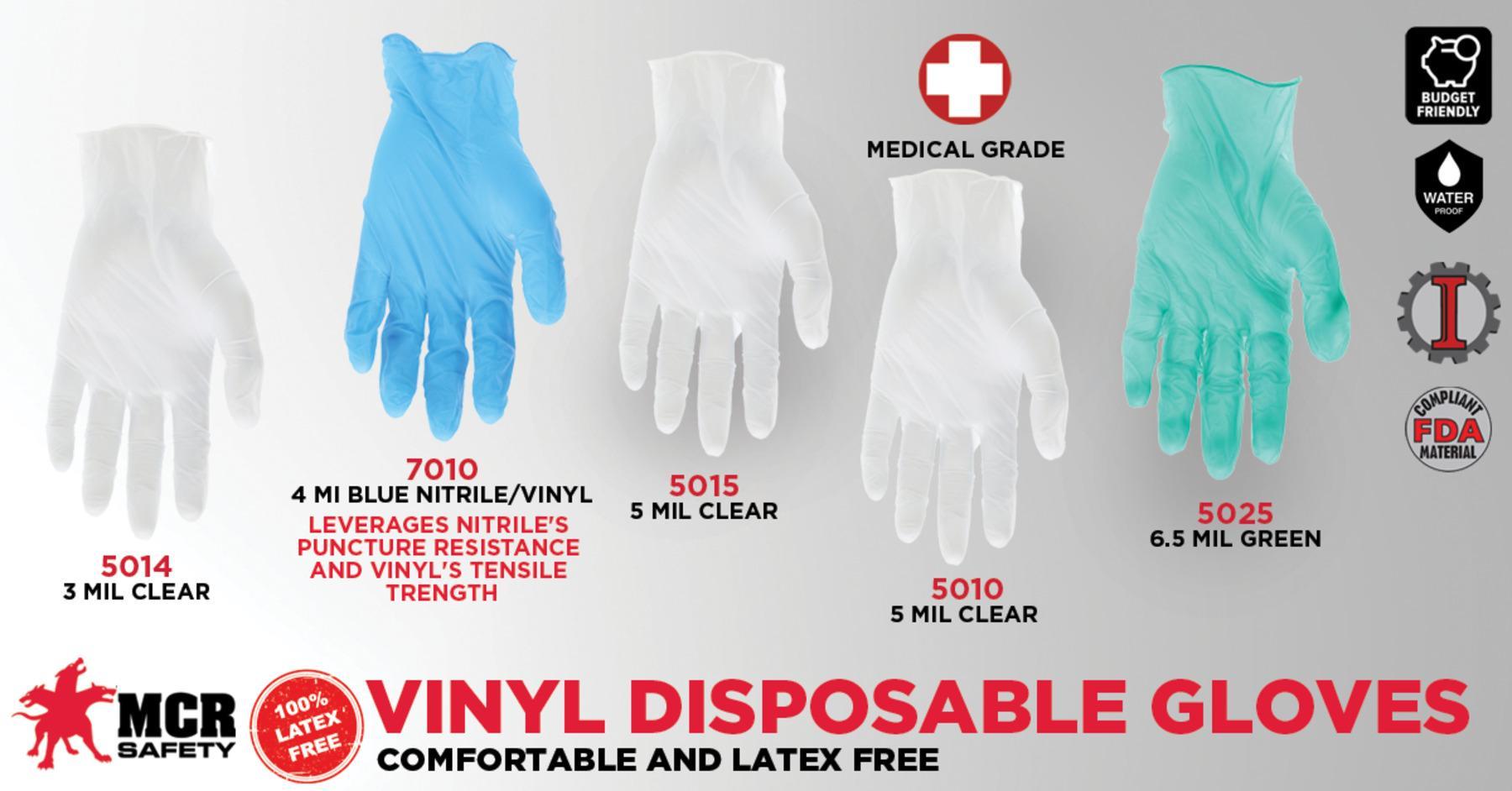 MCR SAFETY MCR Safety 5015XL SensaGuard 5015 Non-Sterile Disposable Gloves, XL, Vinyl, Clear