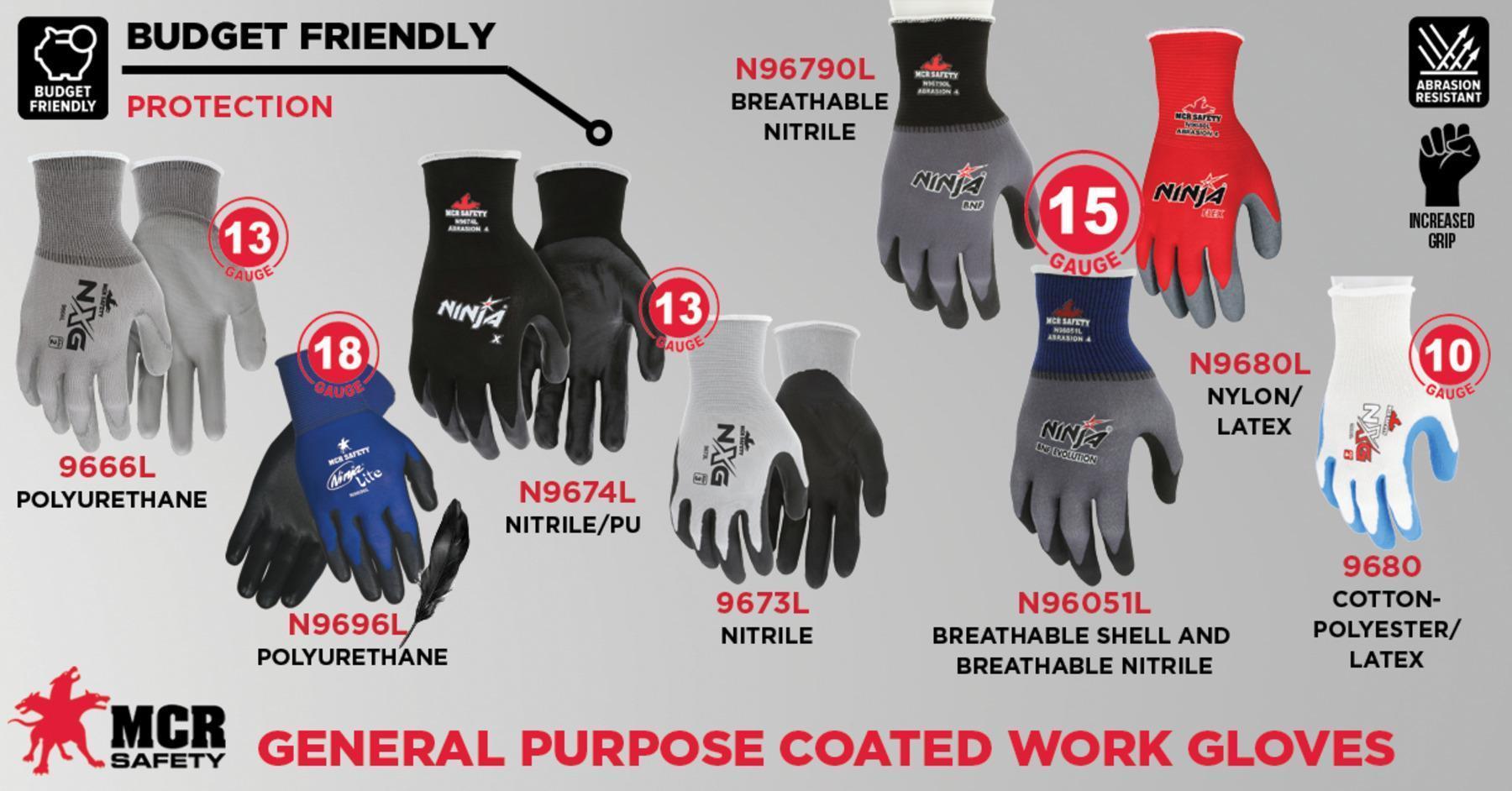 MCR SAFETY MCR Safety N9680M Ninja Flex Glove Medium Red/Gray 12-Pack