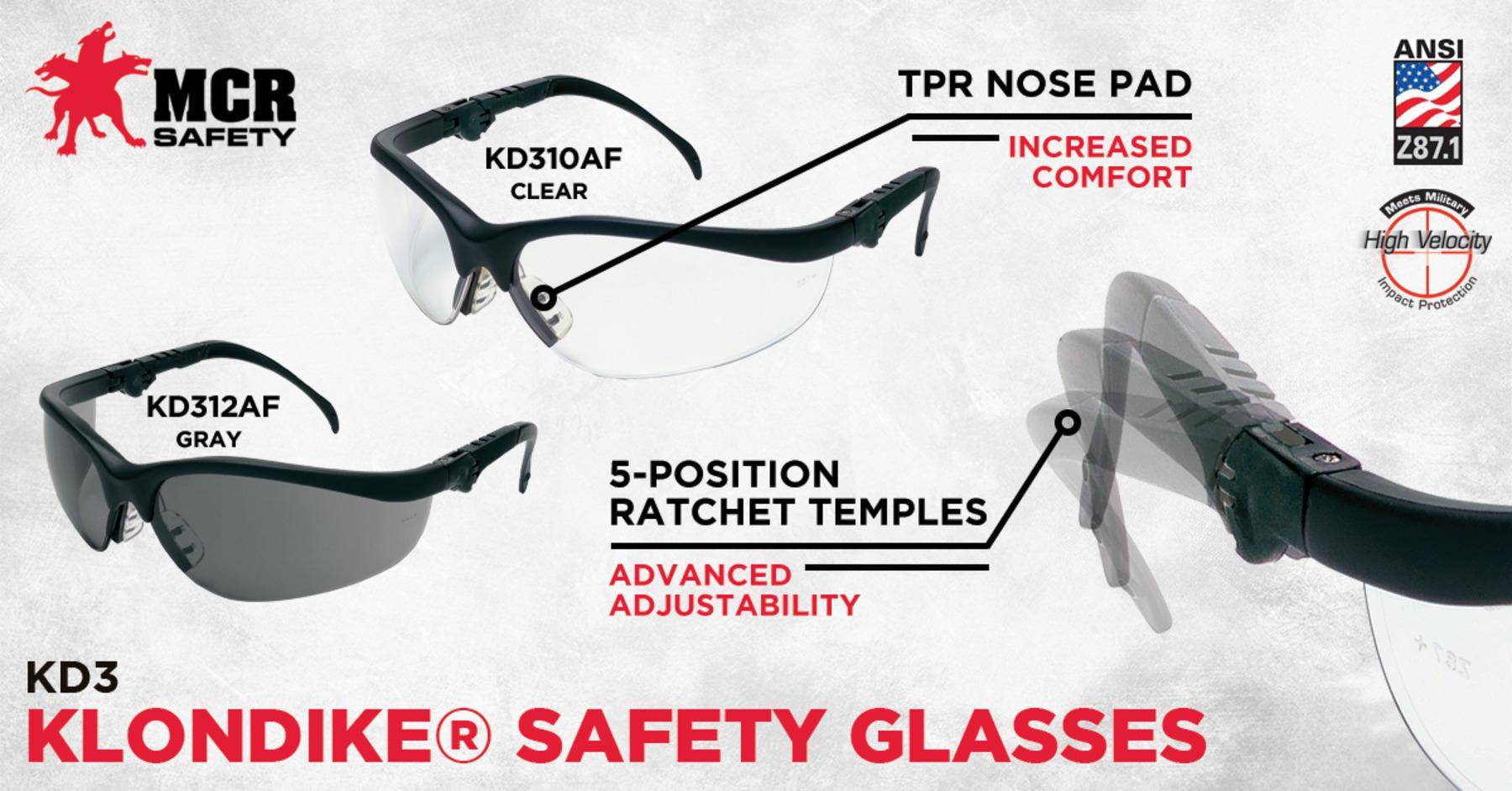 MCR SAFETY MCR Safety KD310AF Klondike Plus Safety Glasses Anti-Fog Clear Lens Universal