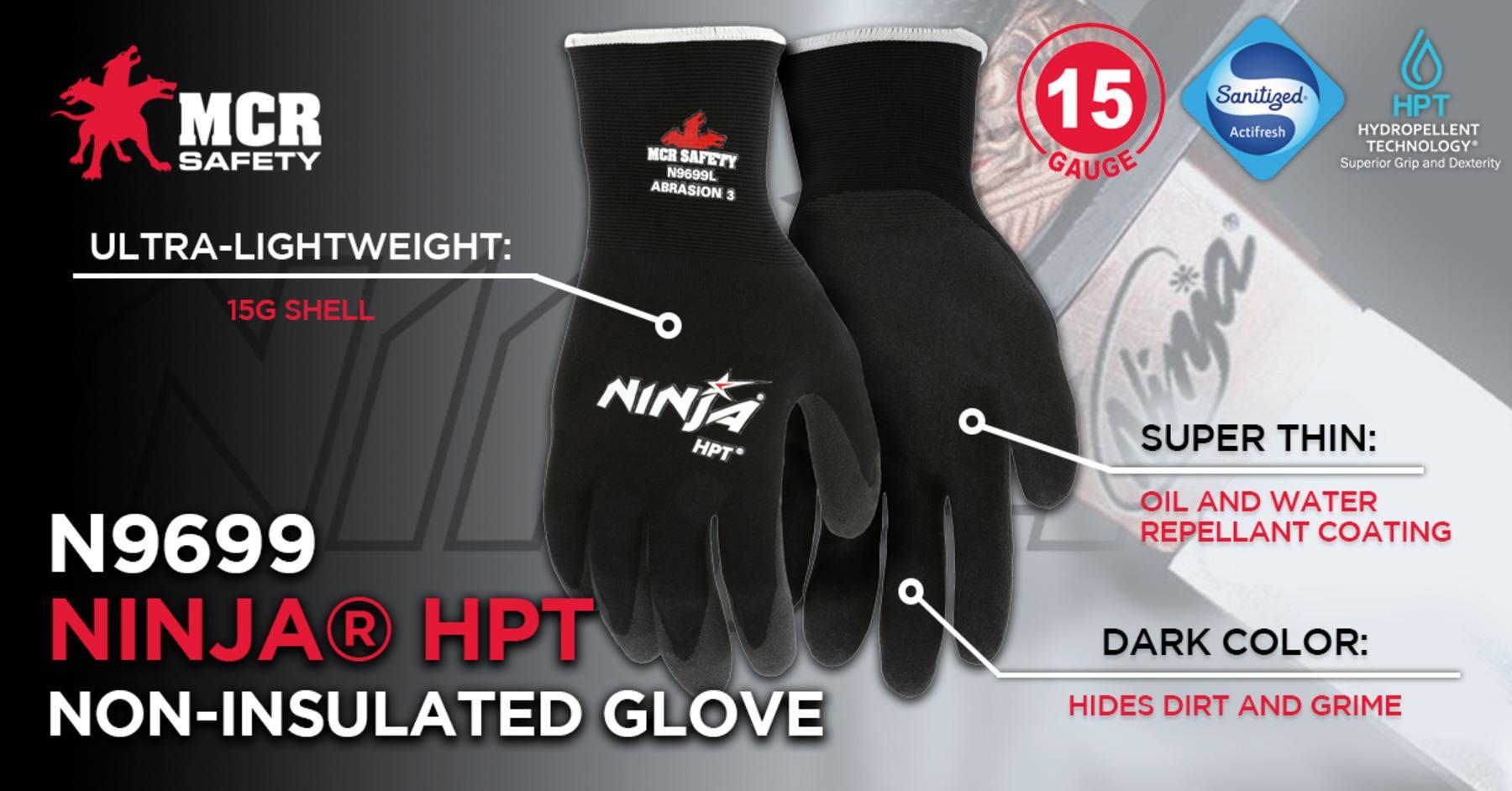 MCR SAFETY MCR Safety N9699S Ninja HPT Coated General Purpose Gloves Small Black