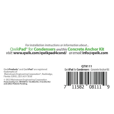 QWIK PRODUCTS Qwikproducts QT8111 QwikPad For Condensers Optional Concrete Anchor Kit