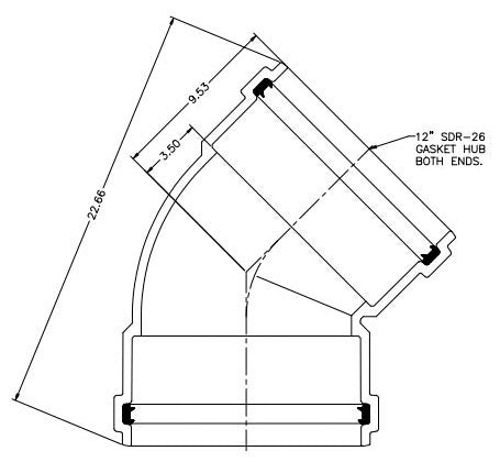 NAPCO NAPCO H5012 12 x 12, Gasketed x Gasketed, 200 PSI, SDR 26, PVC, Sewer and Drain, 1/8 Bend