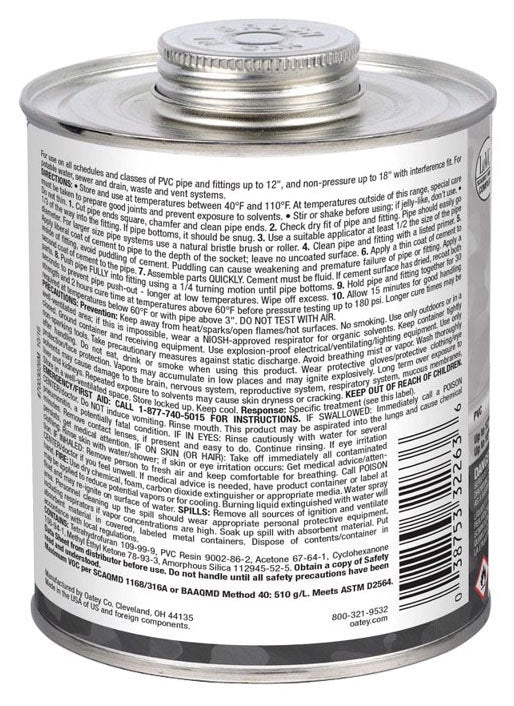 OATEY Oatey 32263 PVC Cement Heavy Duty Medium Set 32 Ounce Replacement MPN