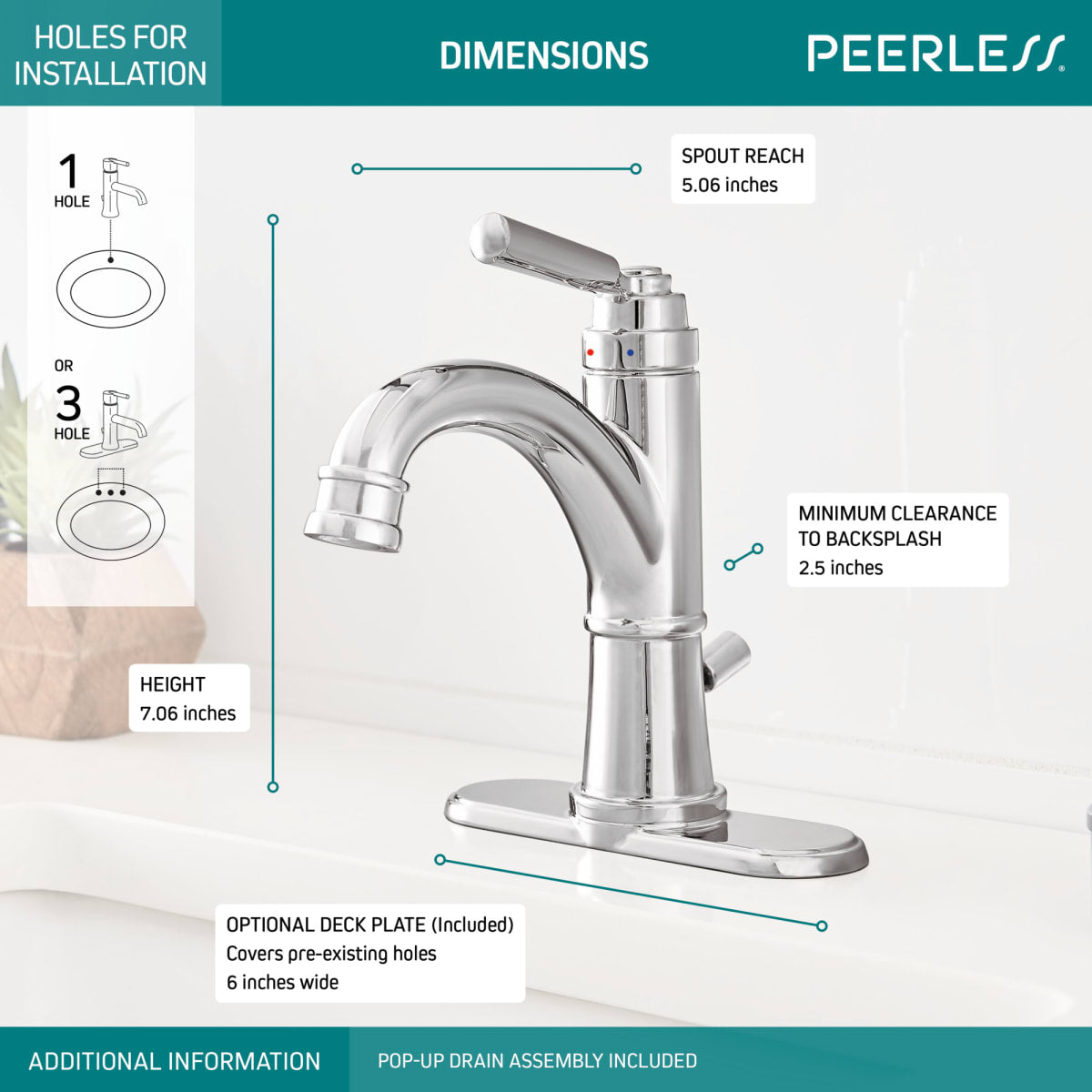 PEERLESS FAUCET Peerless Faucet P1523LF Peerless Westchester Single-Handle Bathroom Faucet in Chrome