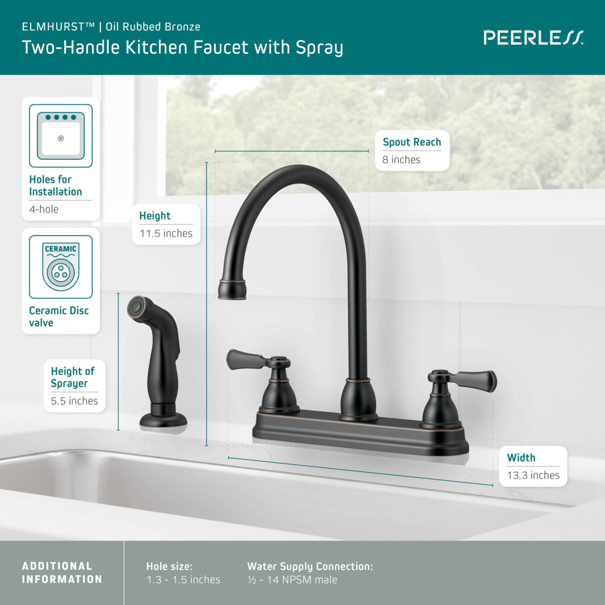 PEERLESS FAUCET Peerless Faucet P2865LF-OB Peerless Elmhurst Two-Handle Kitchen Faucet with Spray Oil Rubbed Bronze