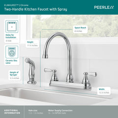 Peerless Faucet P2865LF Peerless Elmhurst Two-Handle Kitchen Faucet with Spray in Chrome