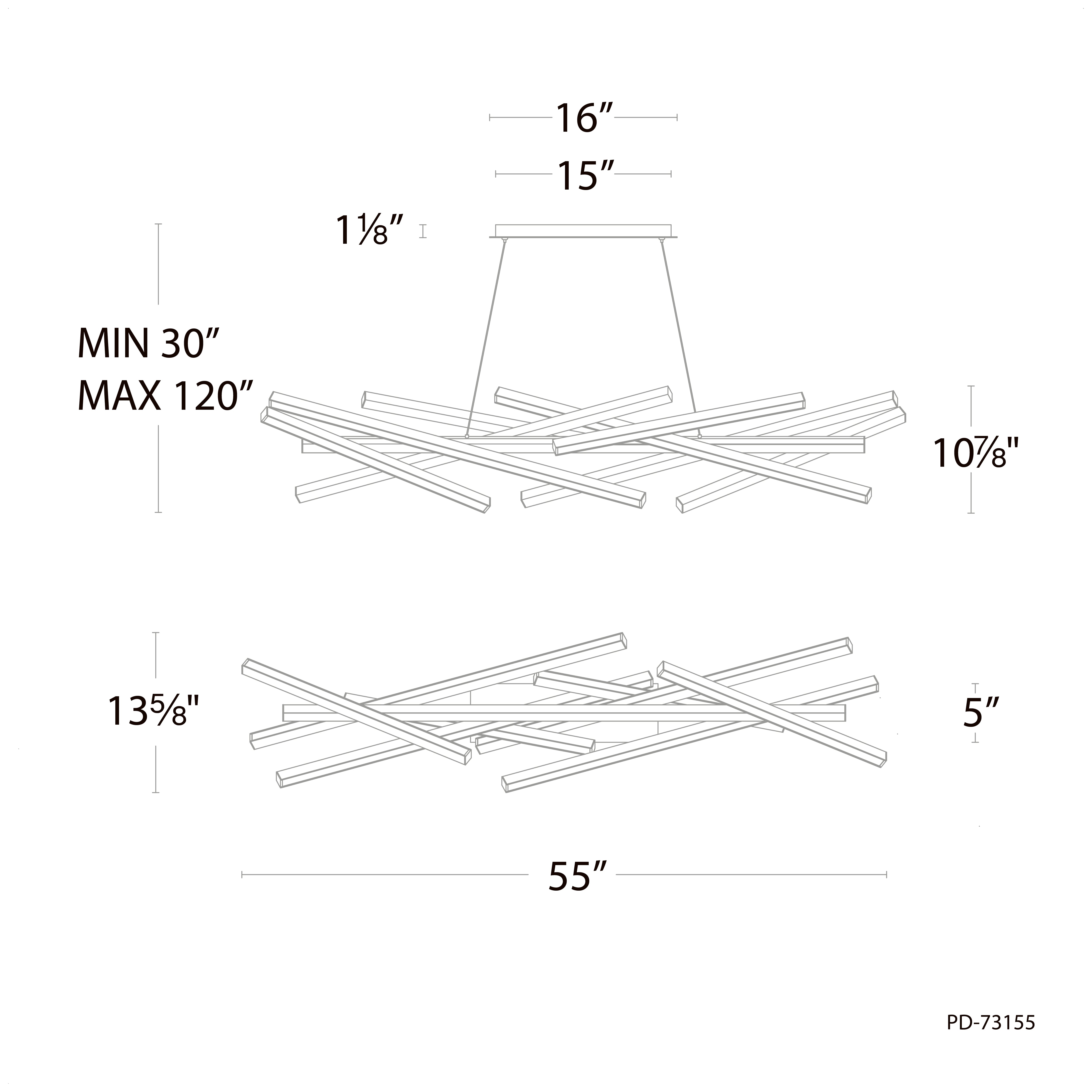 WAC LIGHTING Wac Lighting PD-73155-BK Parallax Chandelier 39 W 55 inches