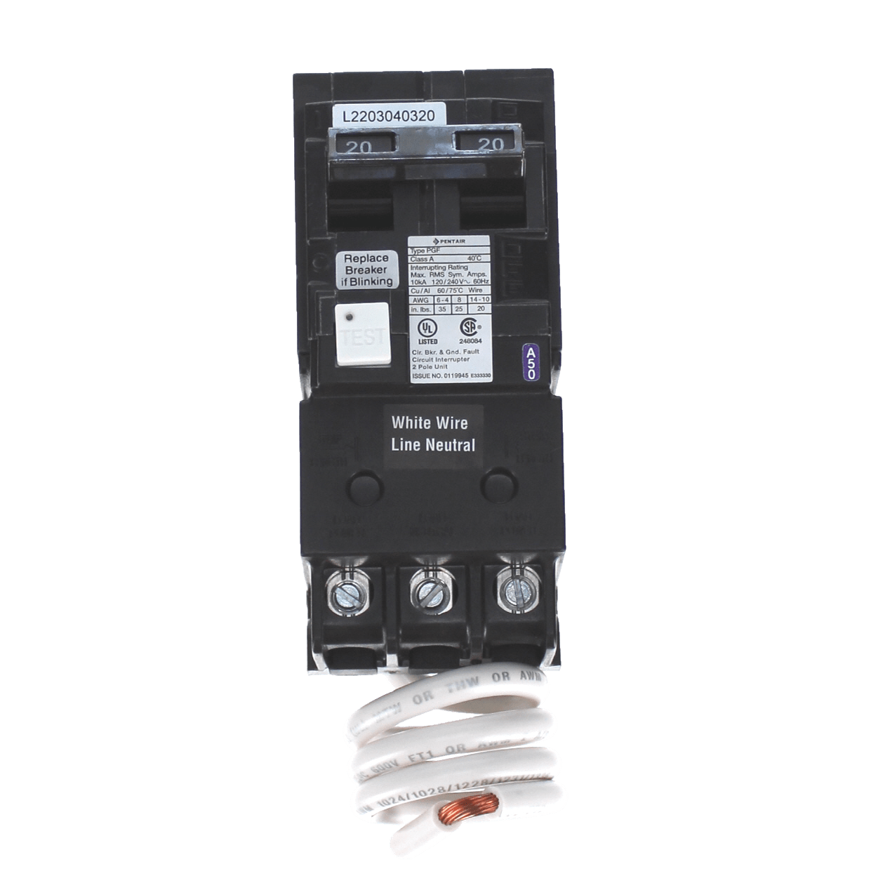 PENTAIR Pentair PA220GF 2-Pole GFCI Circuit Breakers, 20-Ampere