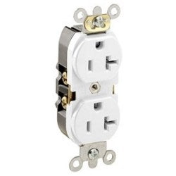 LEVITON Leviton 5362-SW Heavy Duty Straight Blade Duplex Receptacle 125 VAC 20 A 2 Poles 3 Wires