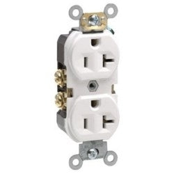 LEVITON Leviton BR20-W 20 Amp, 125 Volt, NEMA 5-20R, 2P, 3W, Narrow Body Duplex Receptacle, Commercial Grade