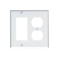 LEVITON Leviton 80455-W 2-Gang Combination Duplex Receptacle / Decora/GFCI Device Wall Plate, Standard Size, Thermoset, White