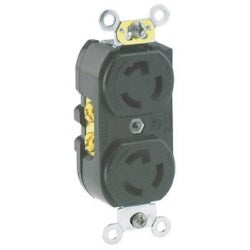 LEVITON Leviton 4750 15 Amp, 277 Volt, Duplex Locking Receptacle, Industrial Grade, Grounding, Black
