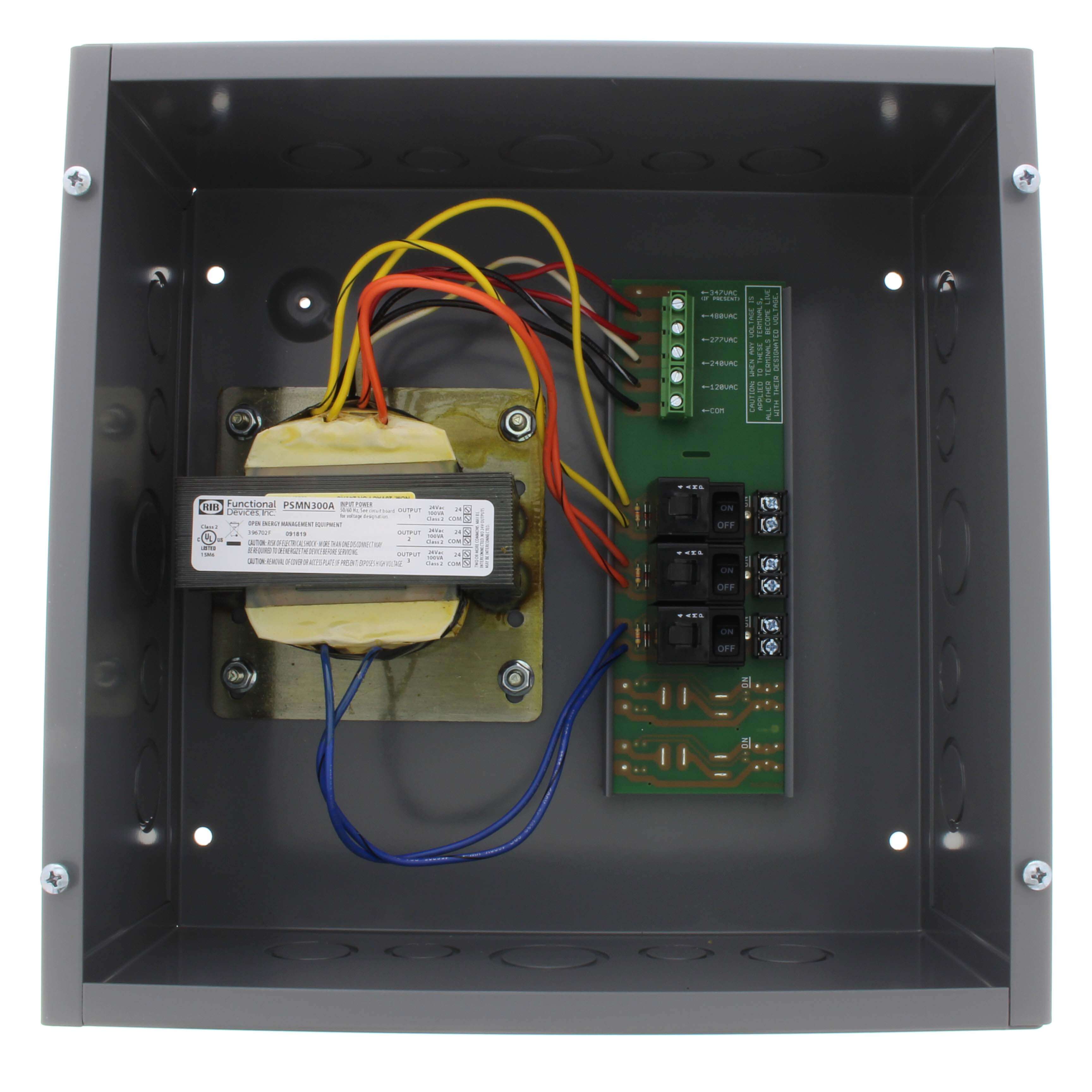 FUNCTIONAL DEVICES Functional Devices PSH300A 300VA Power Supply Three 100VA Class 2 Outputs 480/277/240/120 Vac to 24 Vac Metal Enclosure